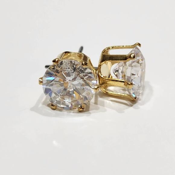 Brilliant Round Cut Stud Earrings 4 CTW 14 kt Gold Plated, Beautiful! - Picture 2 of 12